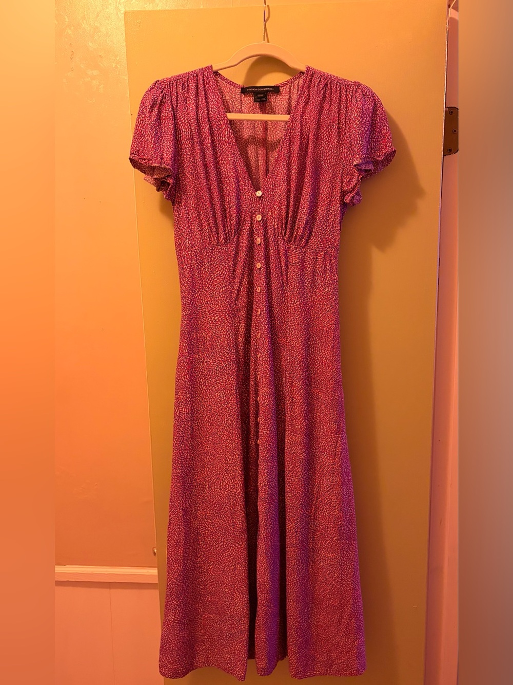 French Connection Pink Short-Sleeve Button-Front Maxi Dress